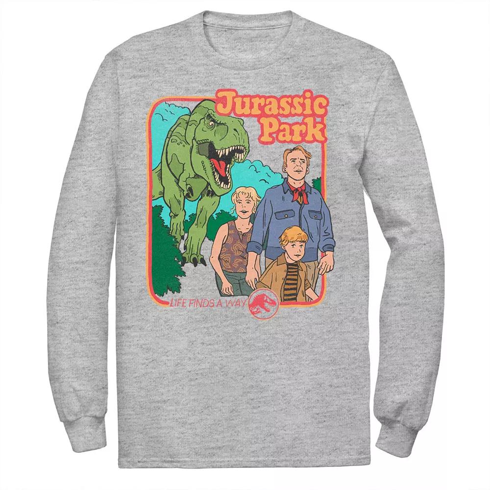 Mens Jurassic Park Vintage Characters Life Finds A Way Tee Athletic Grey Product Image