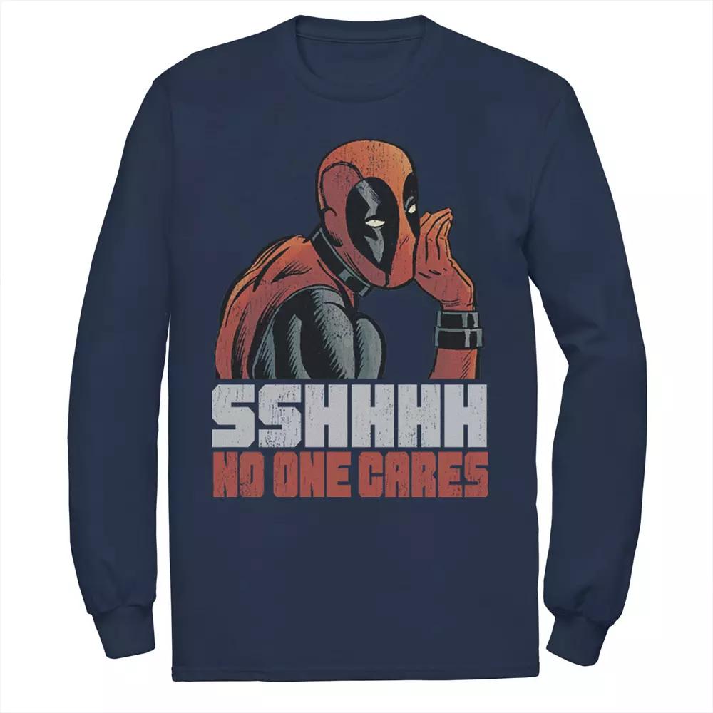 Men's Marvel Deadpool SSHHHH No One Cares Whisper Long Sleeve Graphic Tee,  Product Image