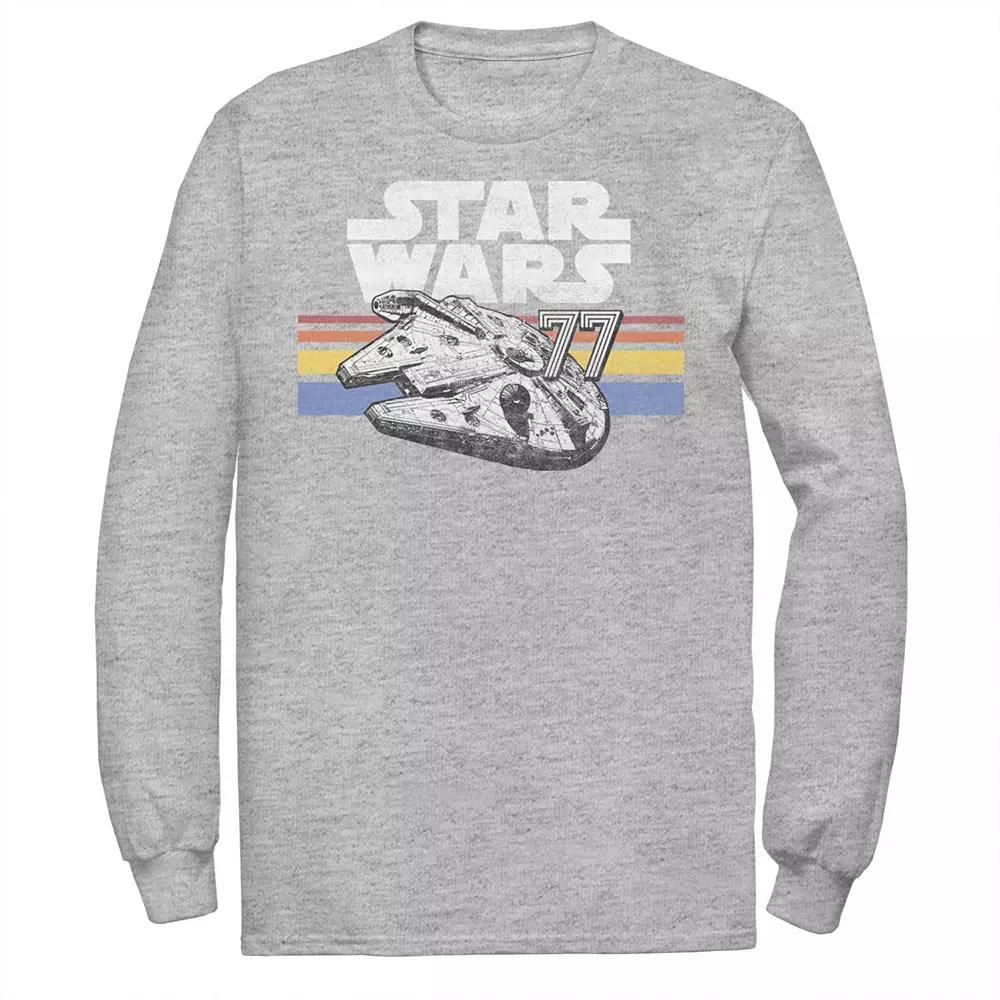 Men's Star Wars Millennium Falcon 77 Retro Lines Logo Long Sleeve Graphic Tee, Size: XXL, Athletic Grey Product Image