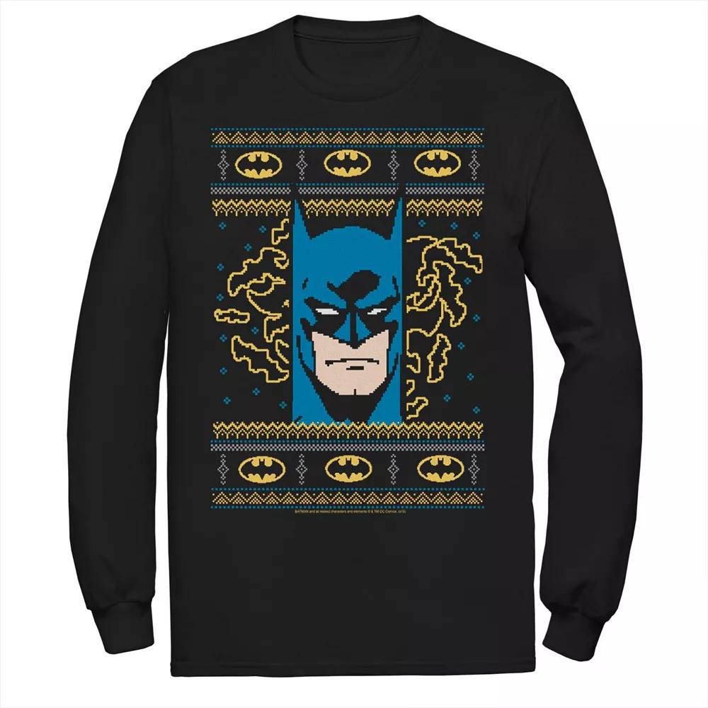 Men's DC Comics Batman Face Christmas Sweater Style Tee,  Product Image