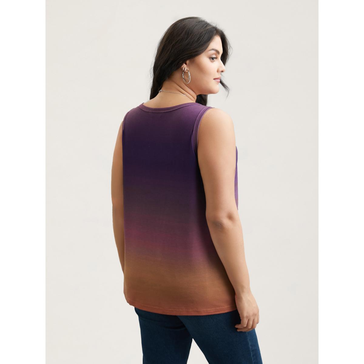 Plus Size Tropical Print Round Neck Gradient Vest Women Multicolor Casual Contrast Round Neck Everyday Tank Tops Camis BloomChic 12/L Product Image