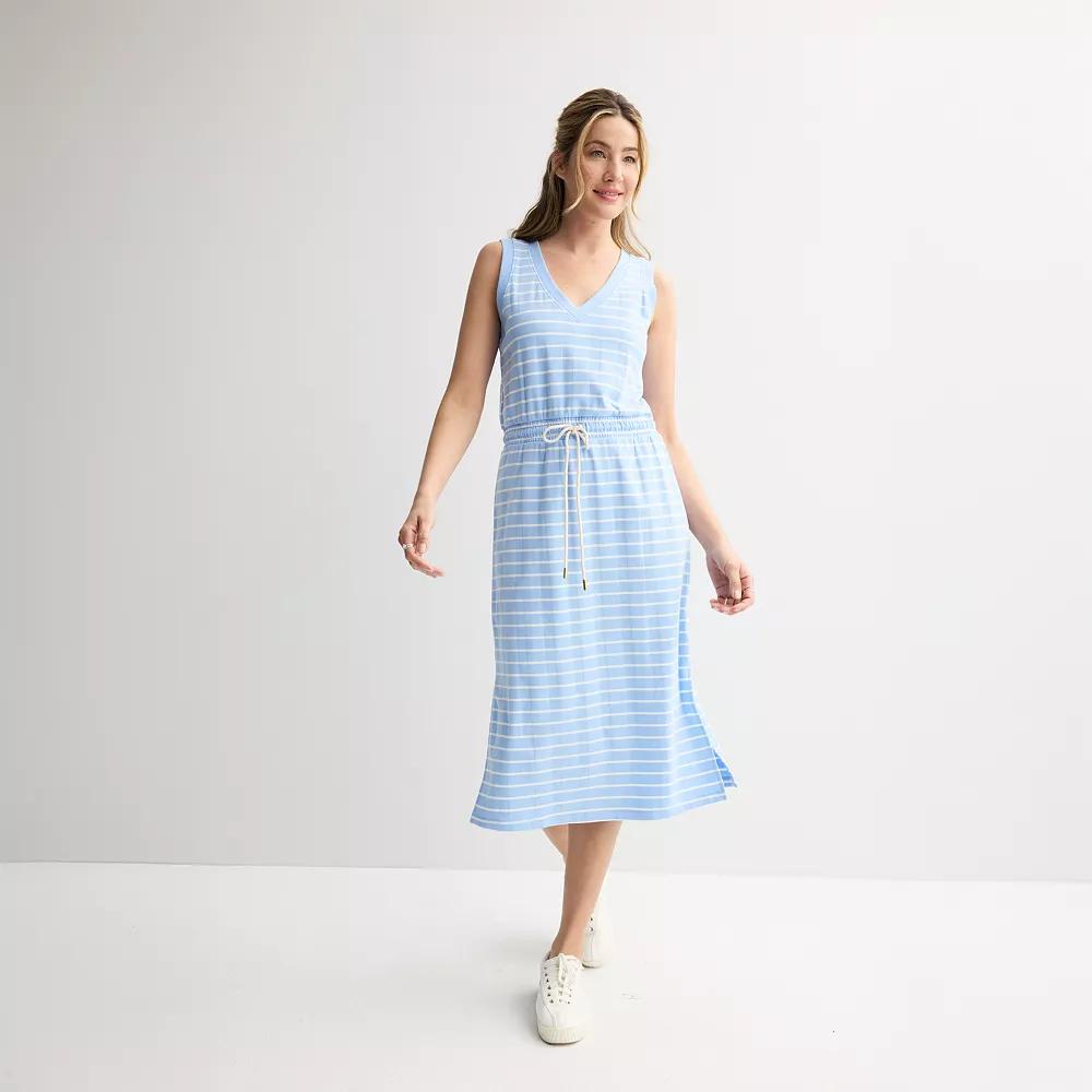 Sonoma Goods For Life® Ribbed Midi Dress, Women's, Size: XL, Light Blue Stripe Product Image