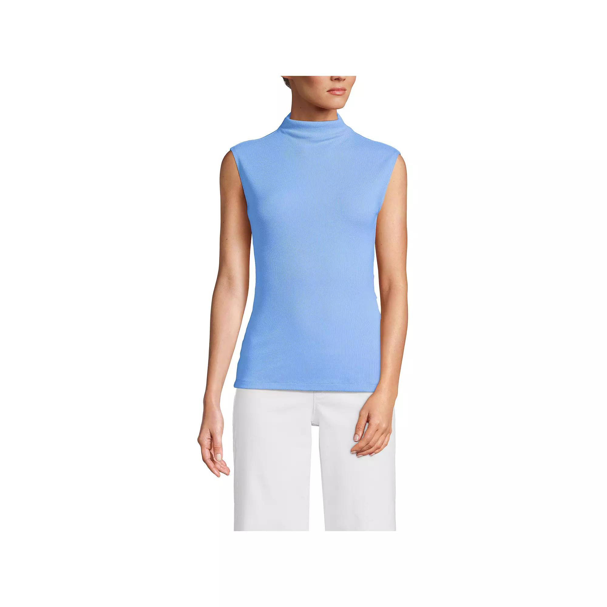 Womens Lands' End Sleeve Drapey Ribbed Fitted Funnel Neck Tank Top, Women's,  Product Image