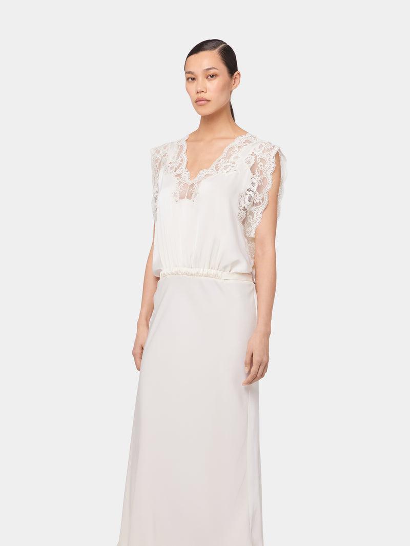 CHAMPAGNE LONG DRESS IN LACE AND SATIN Product Image