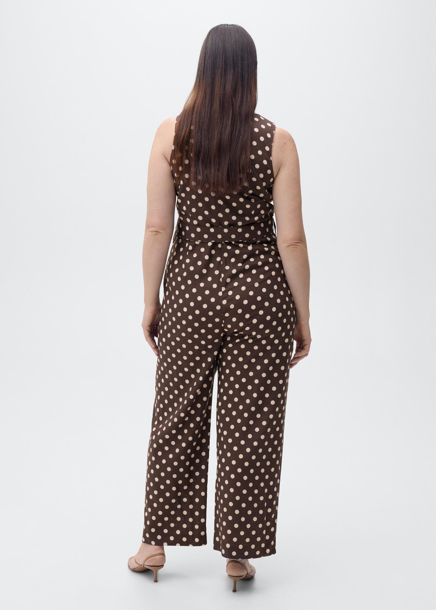 Linen jumpsuit with polka-dots and belt - Women | MANGO USA Product Image