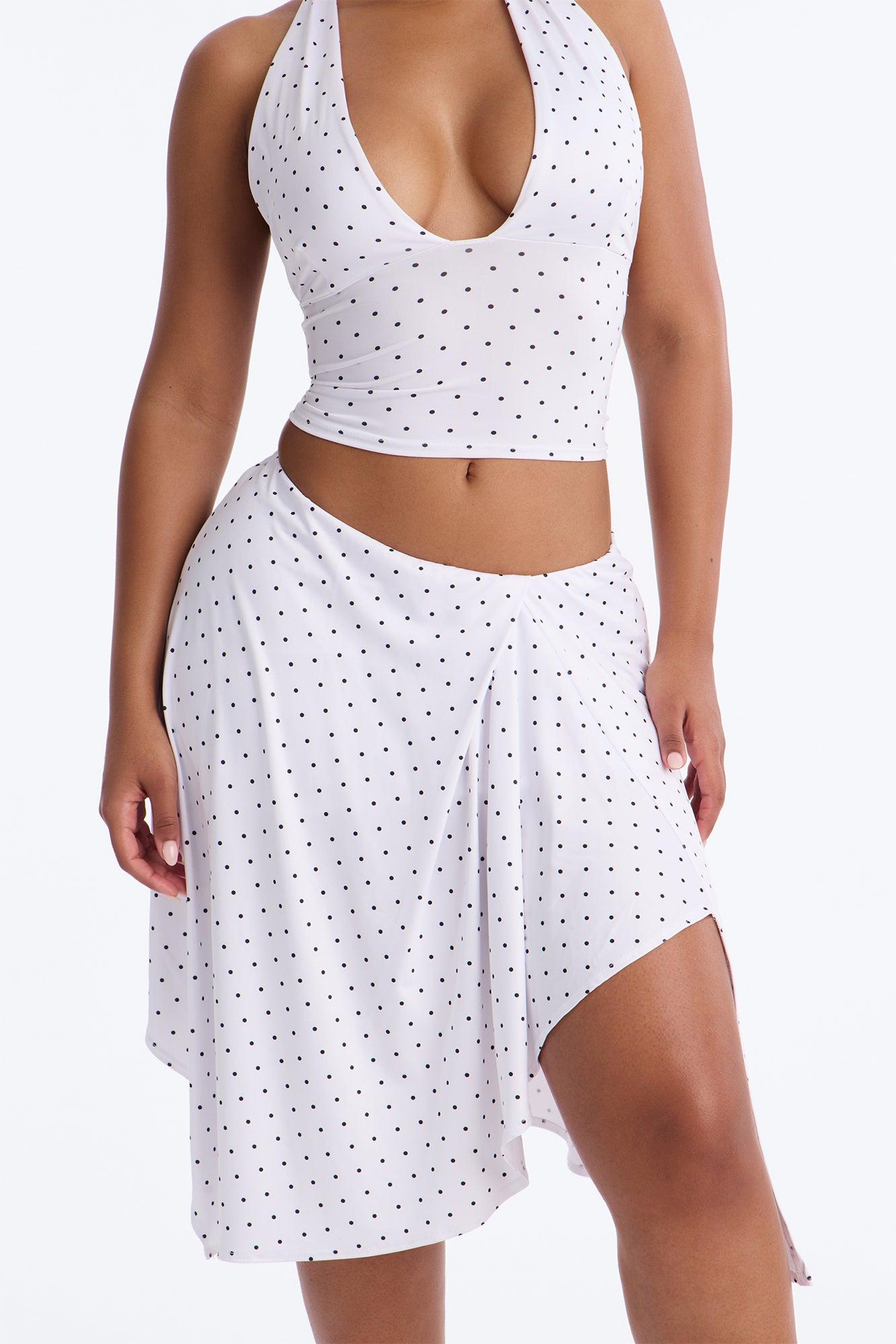 Dolly Halter Polka Dot Skirt Set - White/Black Female Product Image