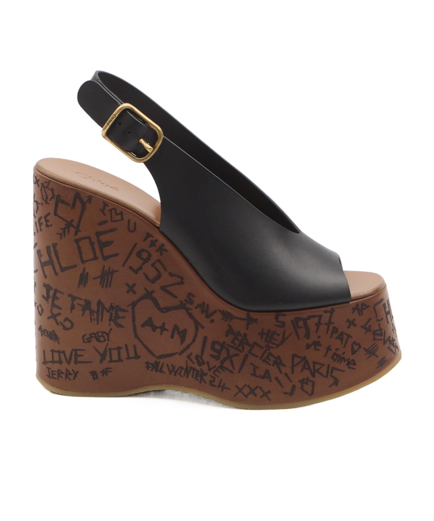 CHLOÉ Maxime Leather Slingback Platform Wedge Sandals In Black Product Image
