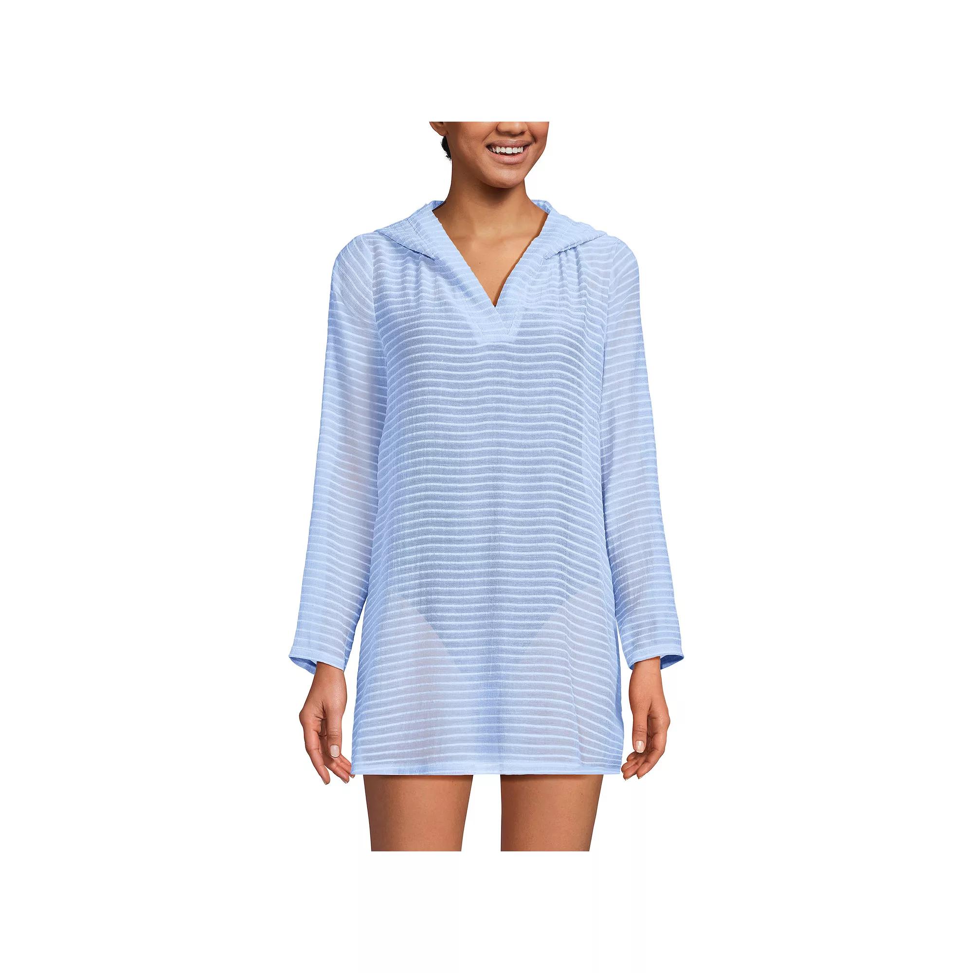 Women's Lands' End Rib Hooded Mini Swim Cover-Up Dress, Size: XS, Soft Cloud Blue Product Image