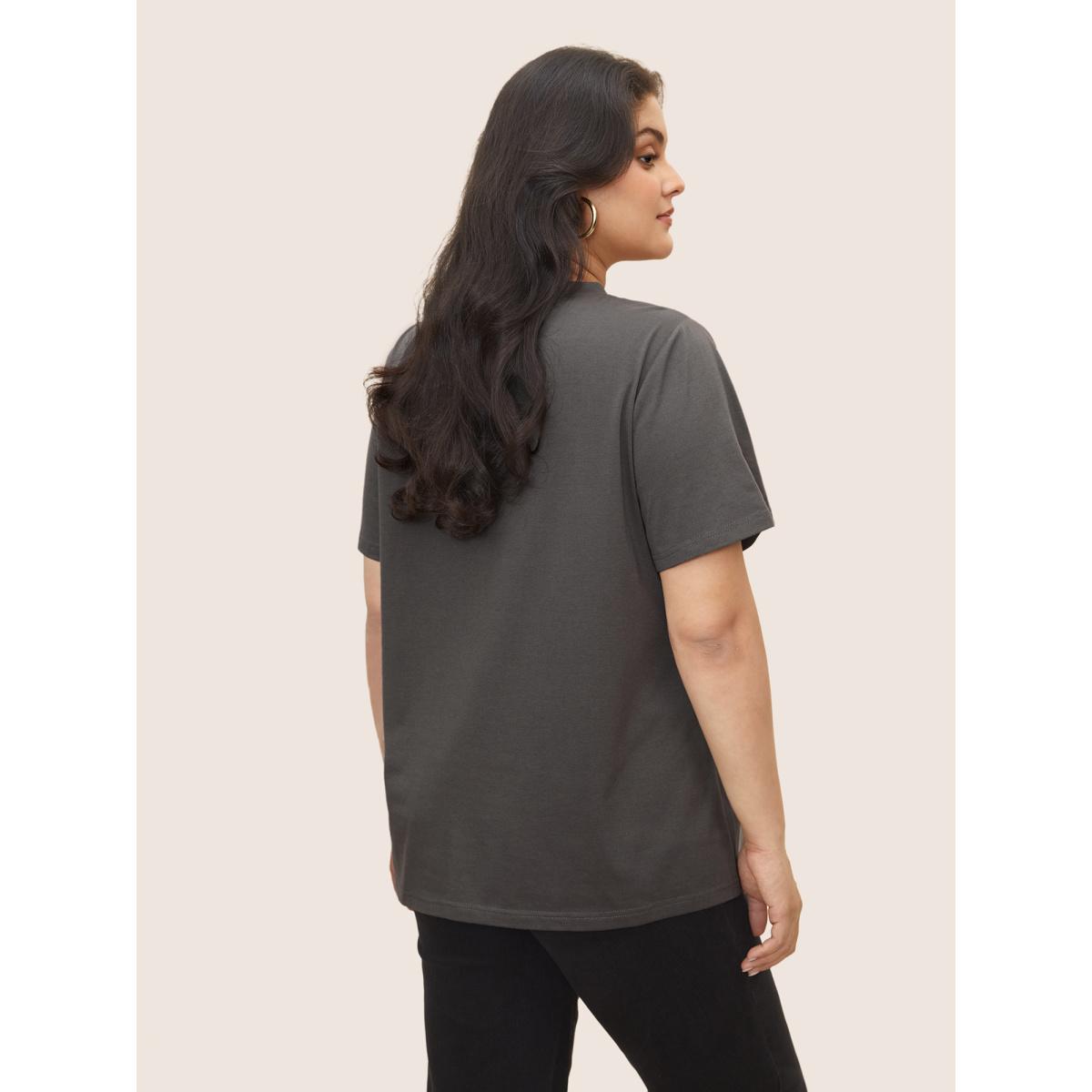 Plus Size Positive Slogan Print Round Neck T-shirt DimGray Women Casual Positive slogan Everyday T-shirts BloomChic 28/5X Product Image