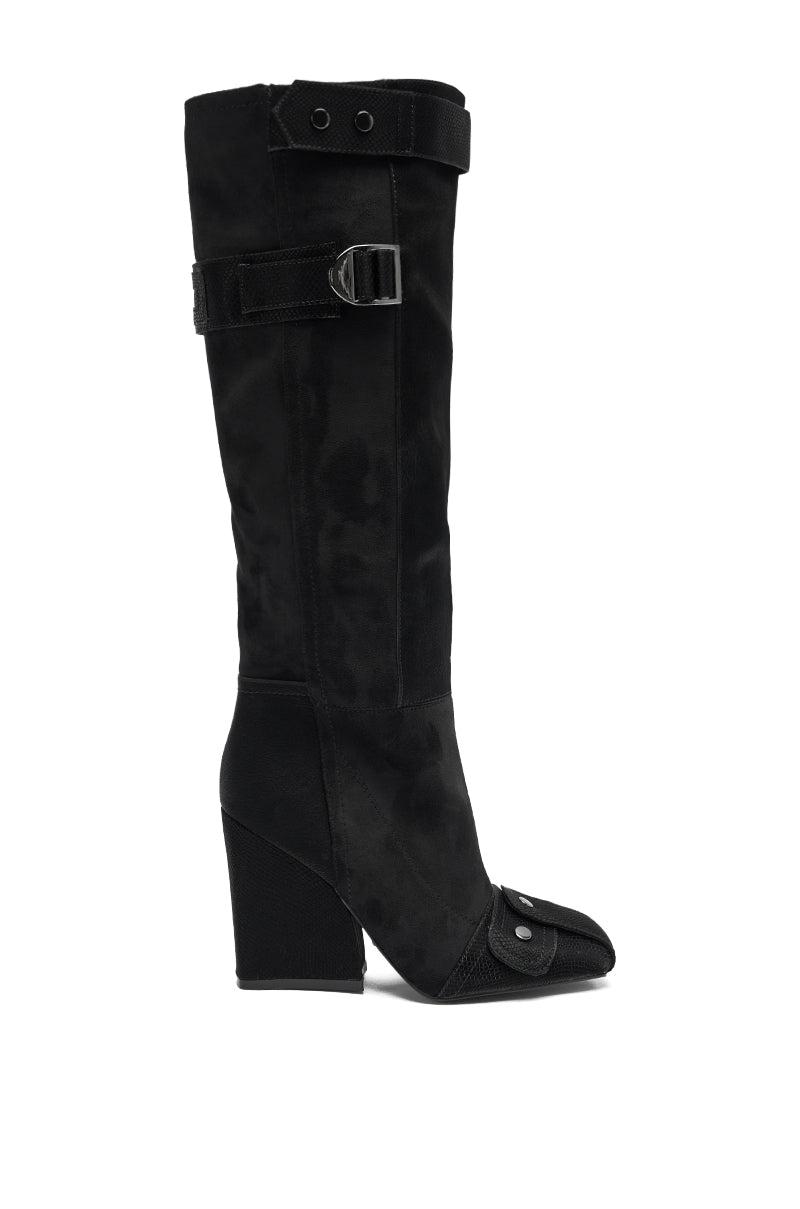 AZALEA WANG ALLONAS BLACK KNEE HIGH CHUNKY BOOT Product Image