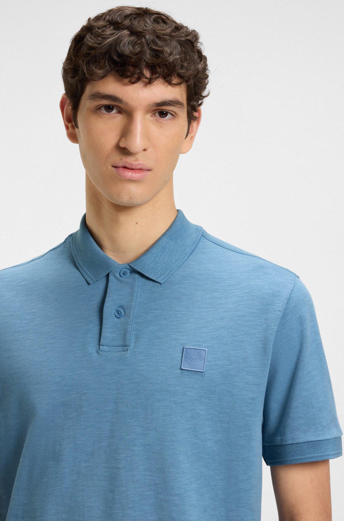 Slub cotton-linen polo shirt with logo badge Product Image