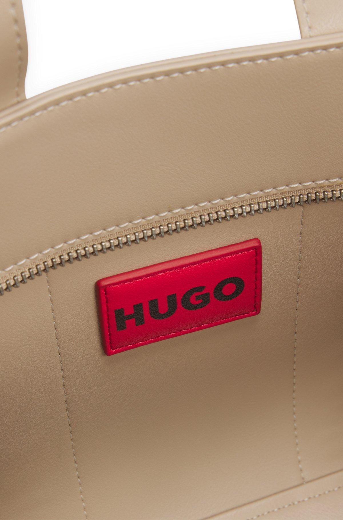 HUGO - Faux-leather mini tote bag with embroidered logos - Light Brown Product Image