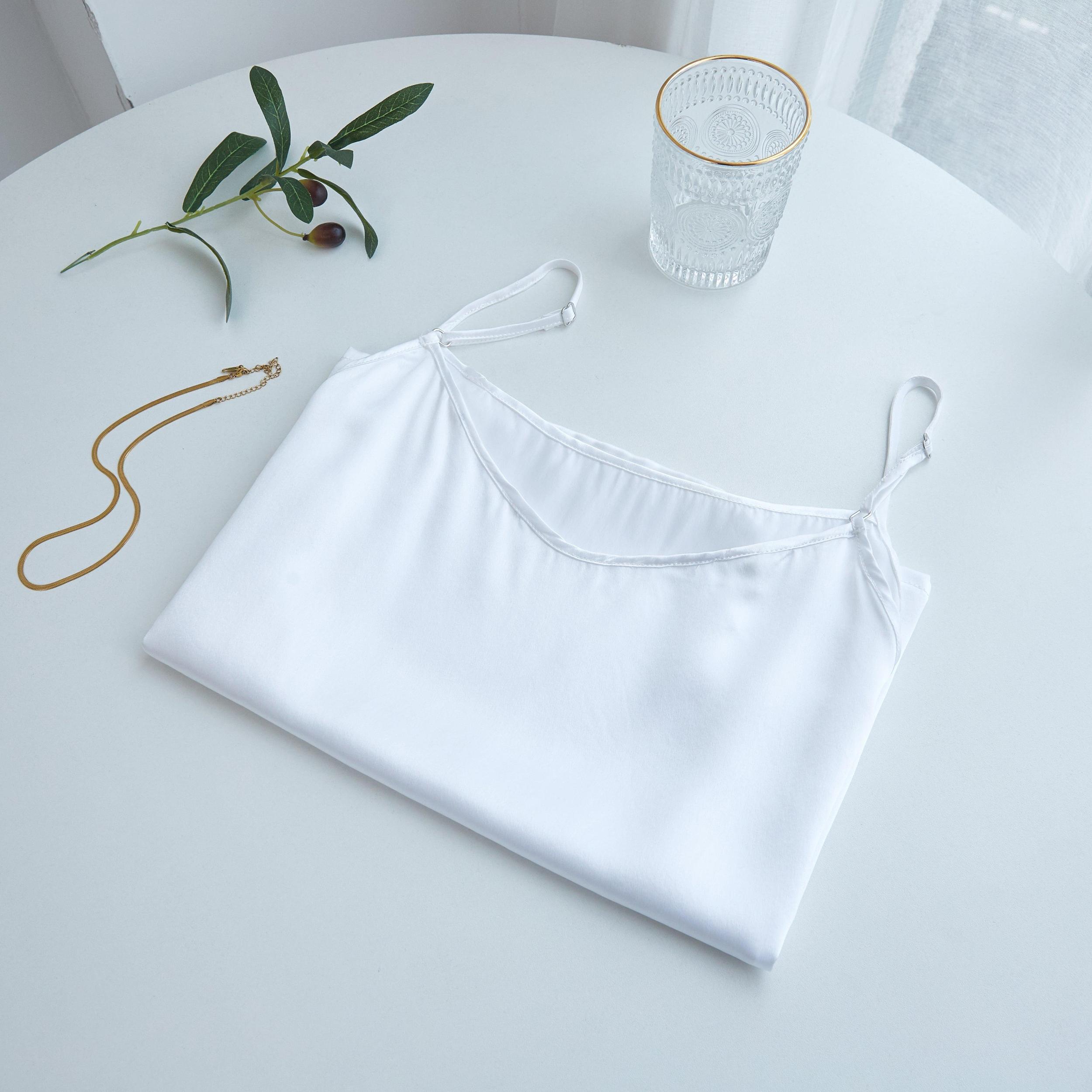 Pearl White Pure Mulberry Silk Camisole with Adjustable Straps | Relaxed Fit | 19 Momme | Soar Collection Product Image