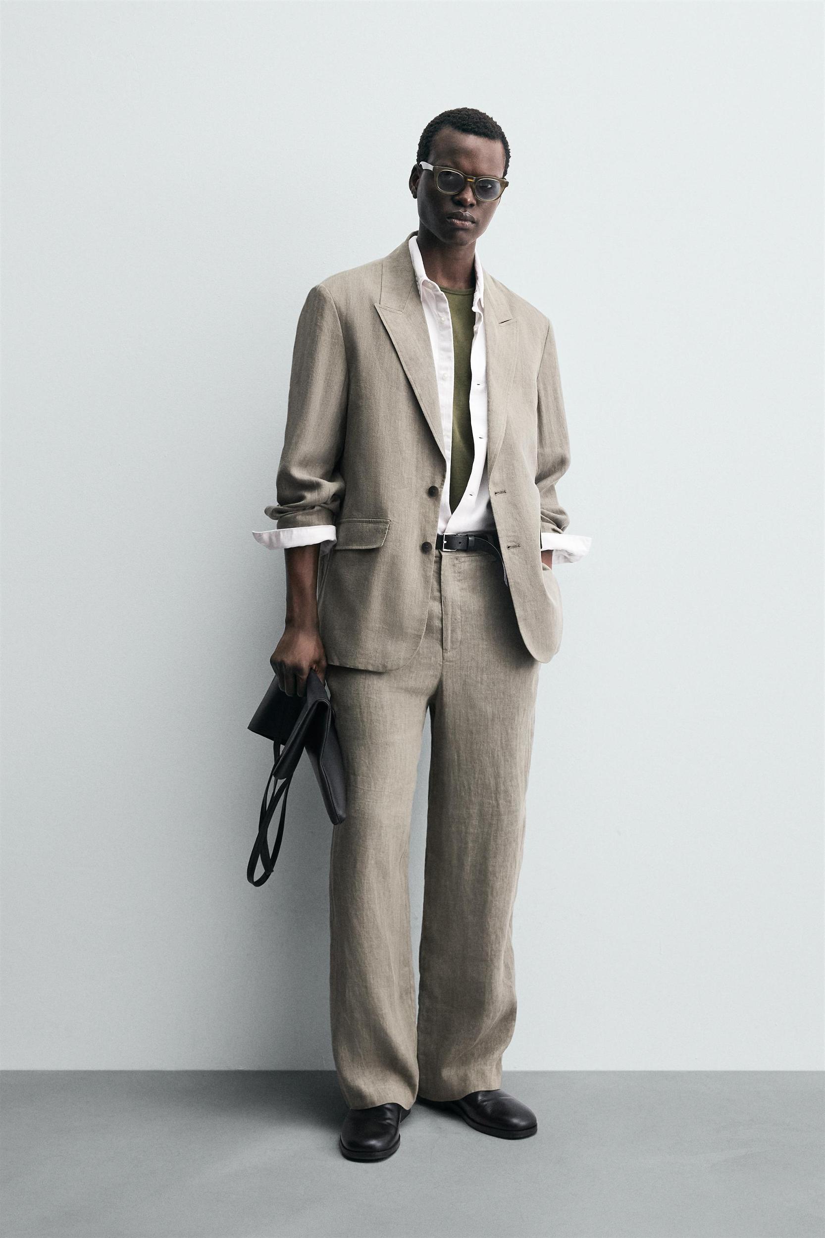 100% WASHED LINEN SUIT PANTS Product Image