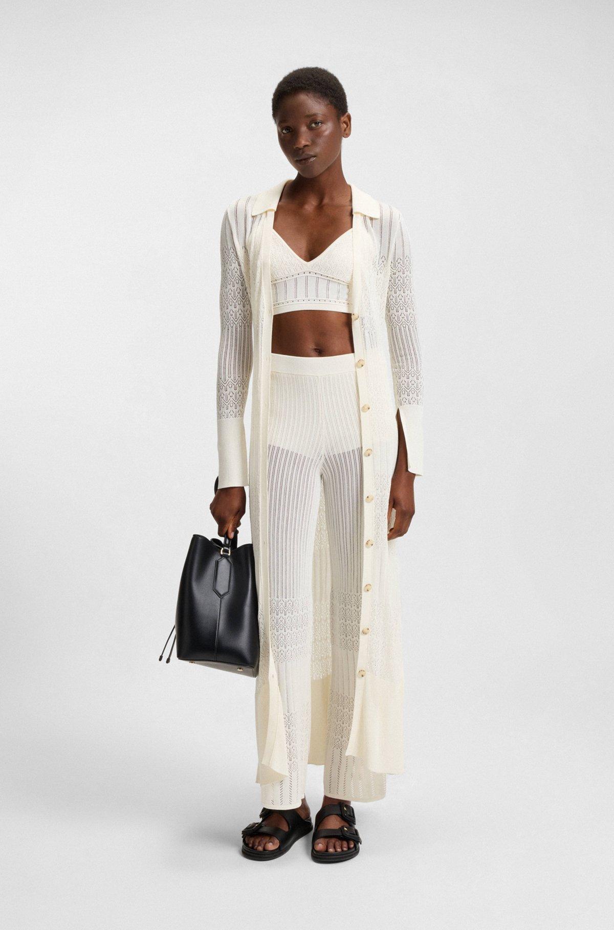 BOSS - Knitted trousers in stretch fabric with mixed structures - White Product Image