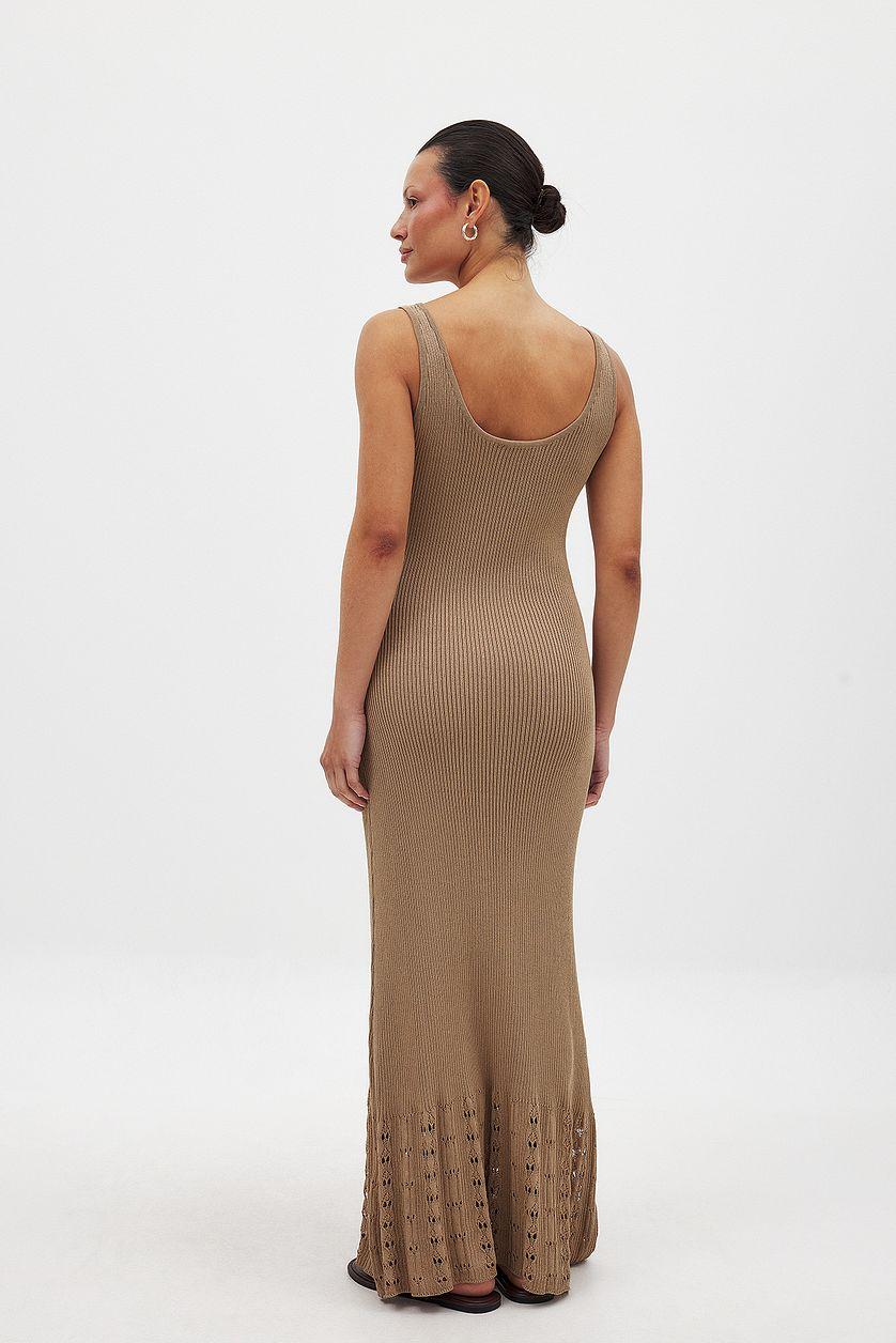 Knitted Scoop Neck Crochet Midi Dress Product Image