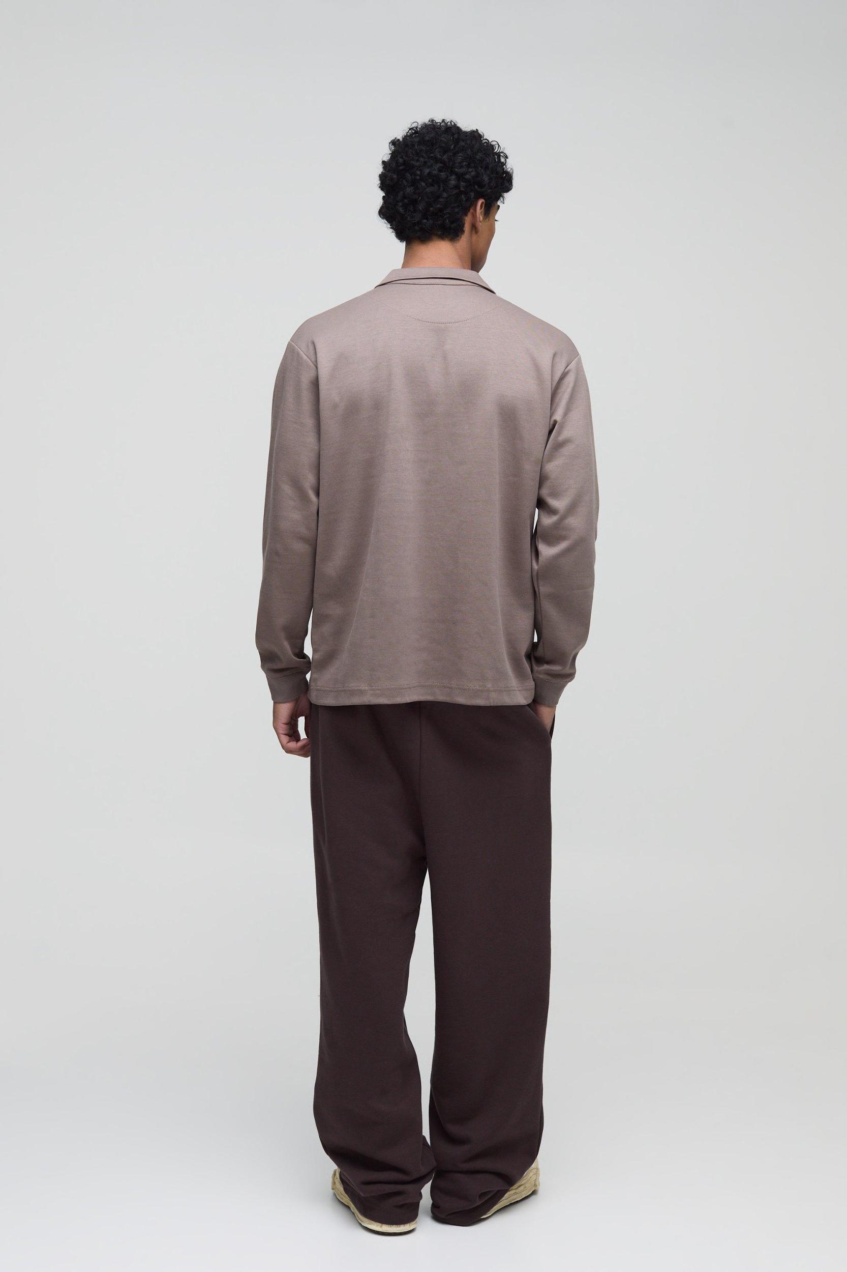 Regular Fit Heavyweight Interlock V Neck Polo | boohooMAN USA Product Image