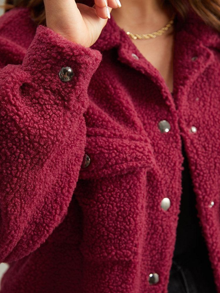 Fuzzy Solid Flap Pocket Button Fly Coat Female Product Image