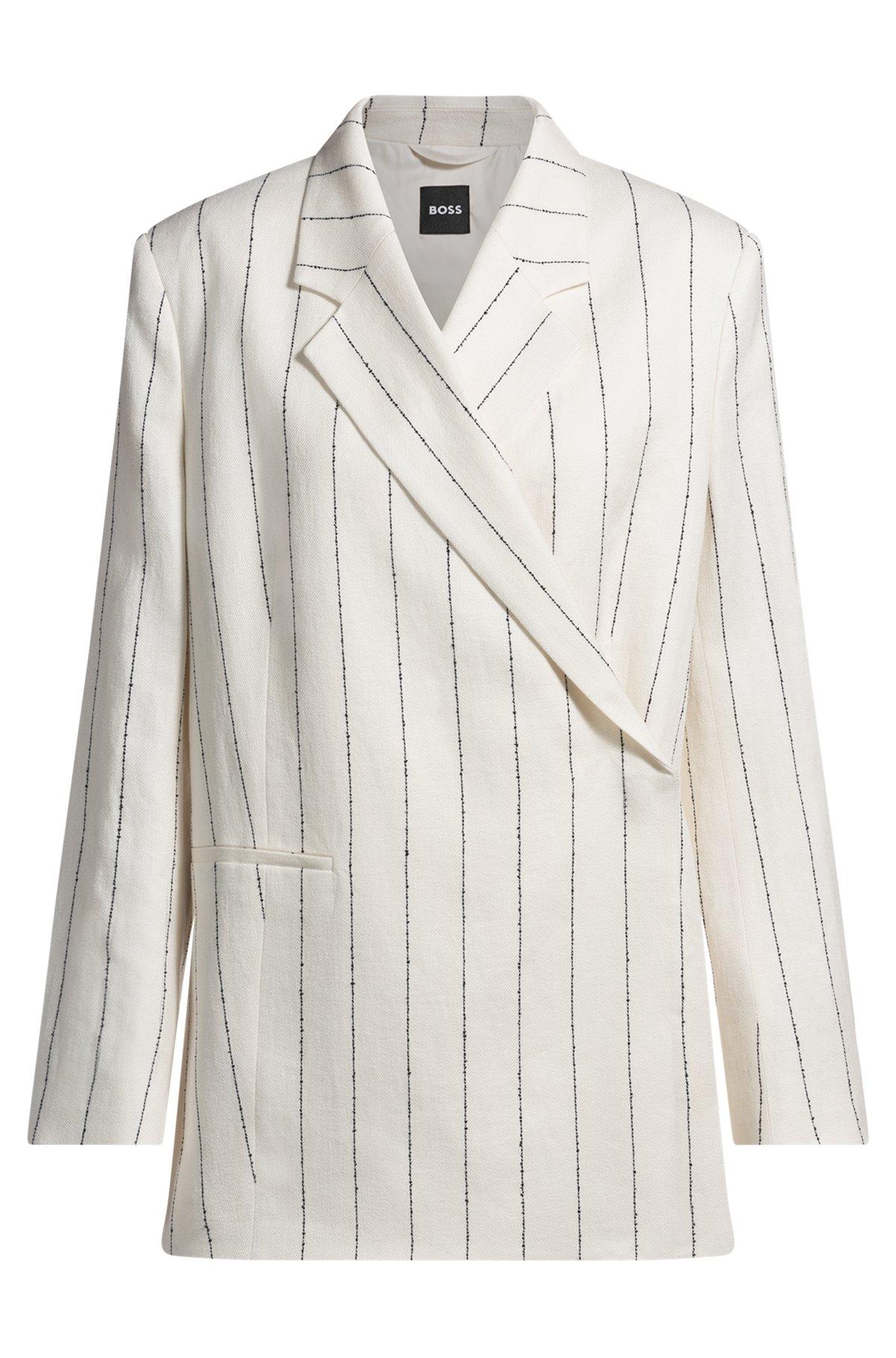 Relaxed-fit suit jacket in striped linen-blend bouclé Product Image