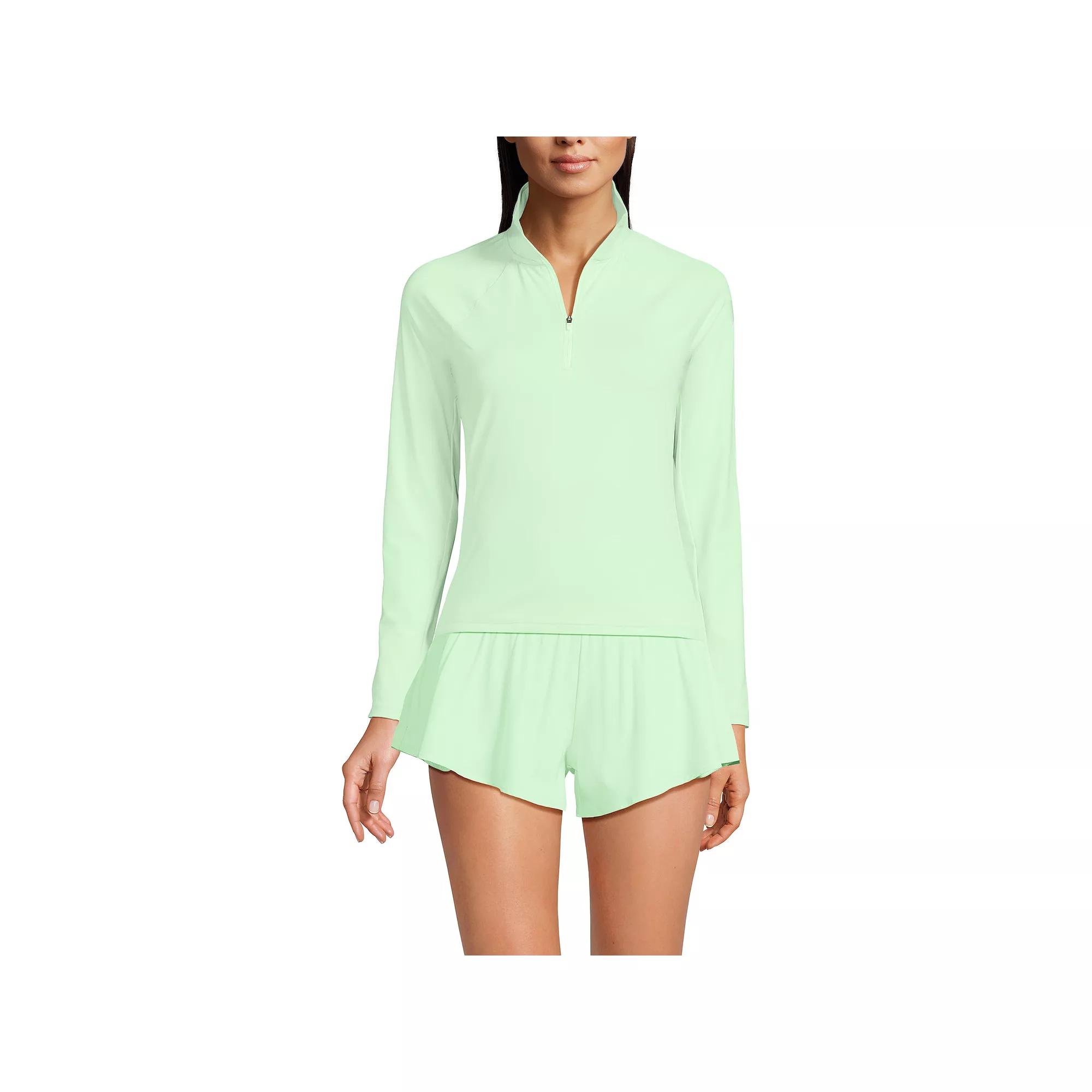 Women's Lands' End Long Sleeve Quarter Zip Swim Top, Size: XS, Icy Mint Green Product Image
