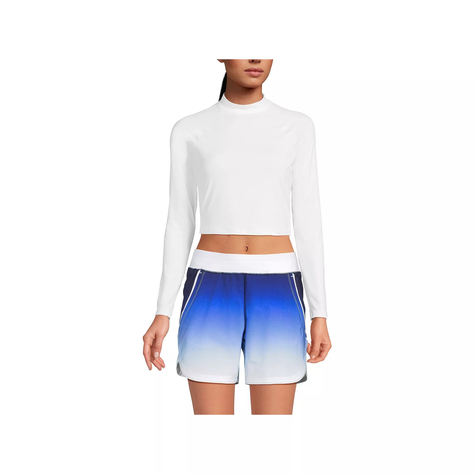 Women's Lands' End Long Sleeve Cropped UPF 50 Rash Guard Swim Top, Size: Small, White Product Image