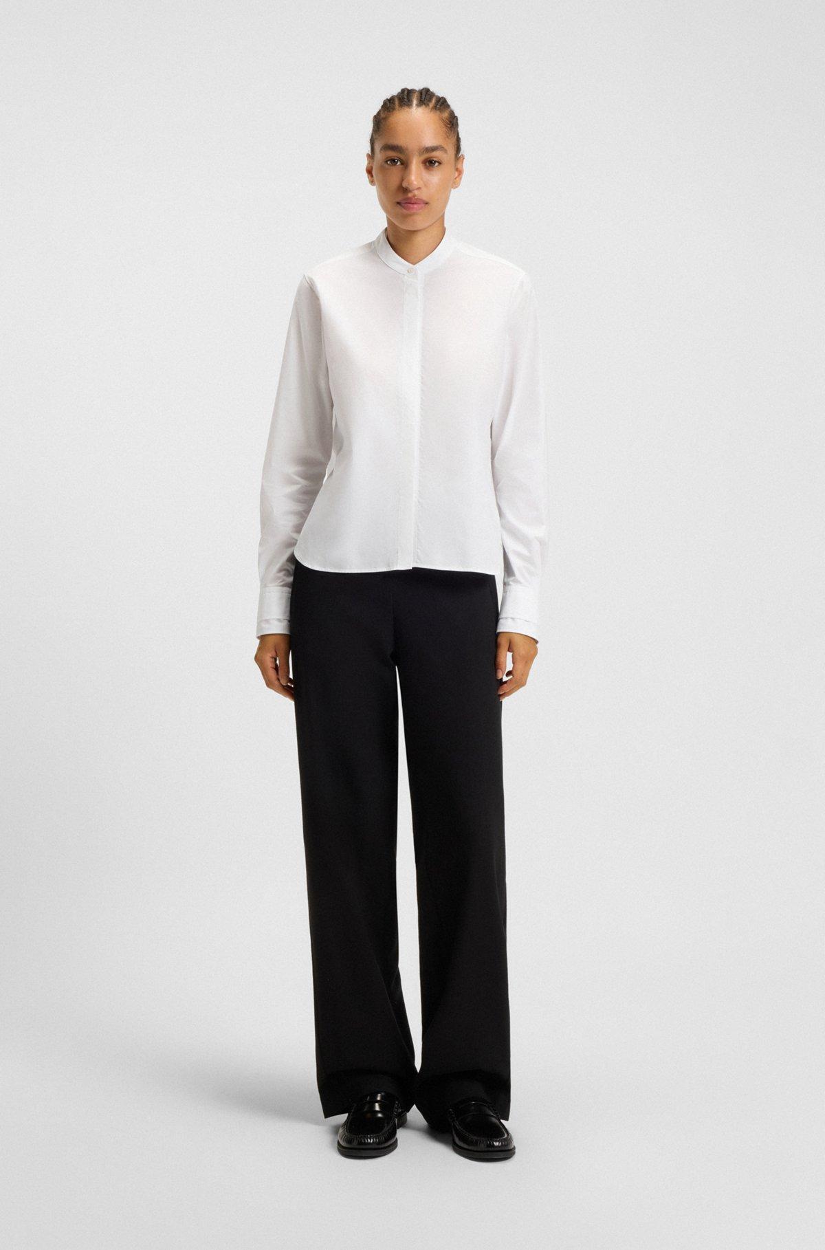 BOSS - Regular-fit blouse in cotton poplin with concealed placket - White Product Image