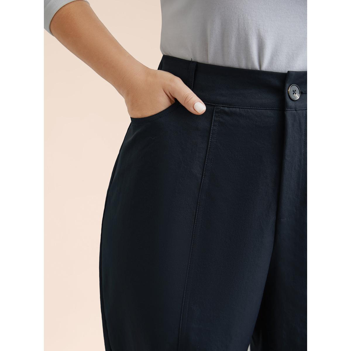 Plus Size Seamed Button Mid-Rise Straight-Leg Pants Women Indigo Casual Straight Leg Mid Rise Everyday Pants BloomChic 14-16/1X Product Image