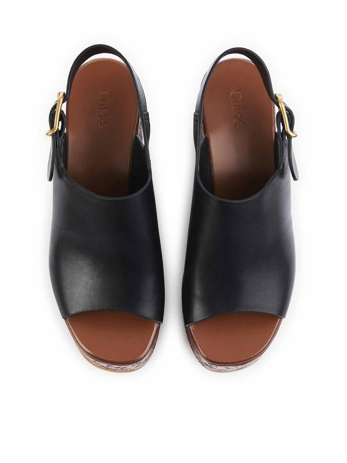 CHLOÉ Maxime Leather Slingback Platform Wedge Sandals In Black Product Image