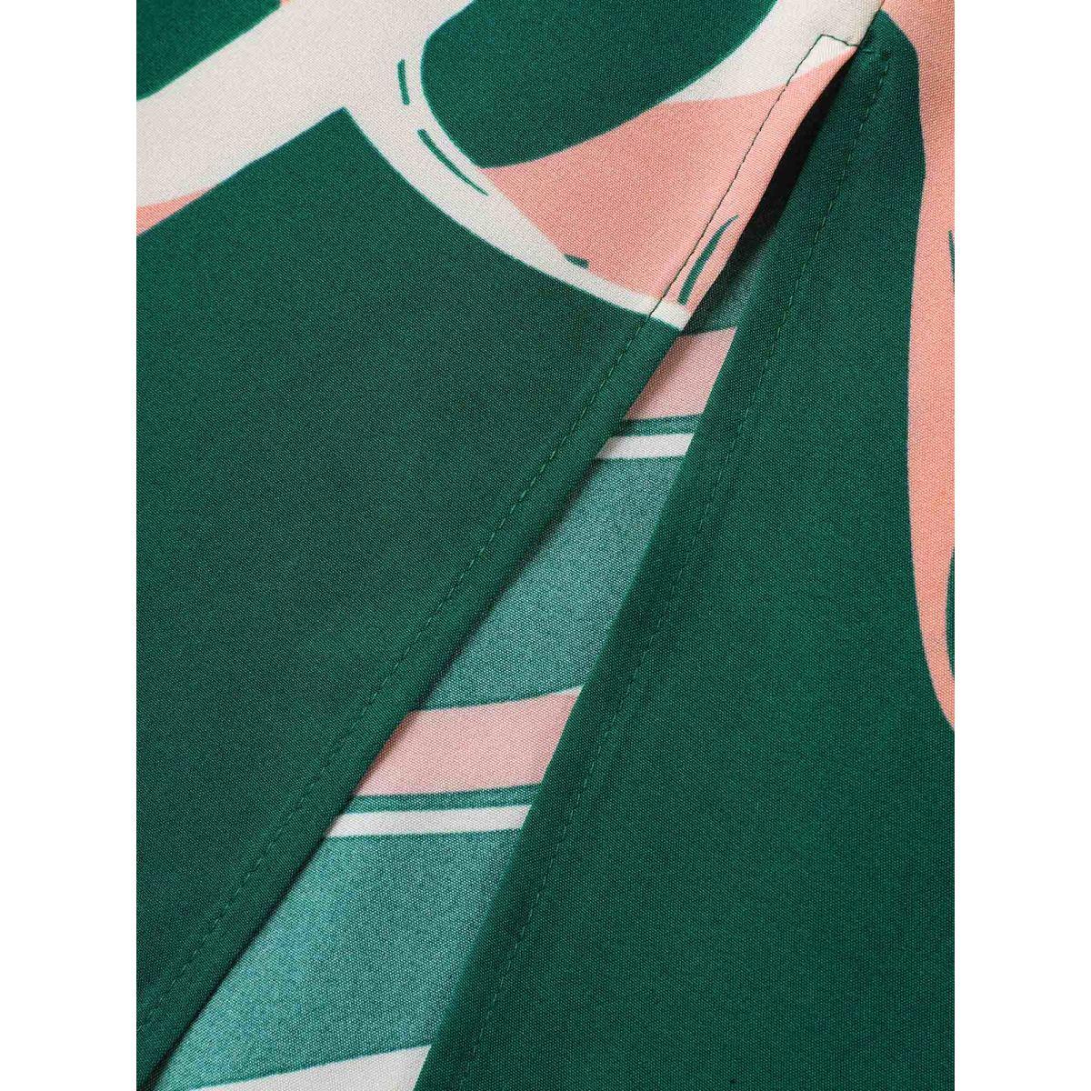 Plus Size Abstract Belted Side Slit Surplice Midi Dress Emerald Women Overlap Collar Short sleeve Curvy BloomChic 26/4X Product Image