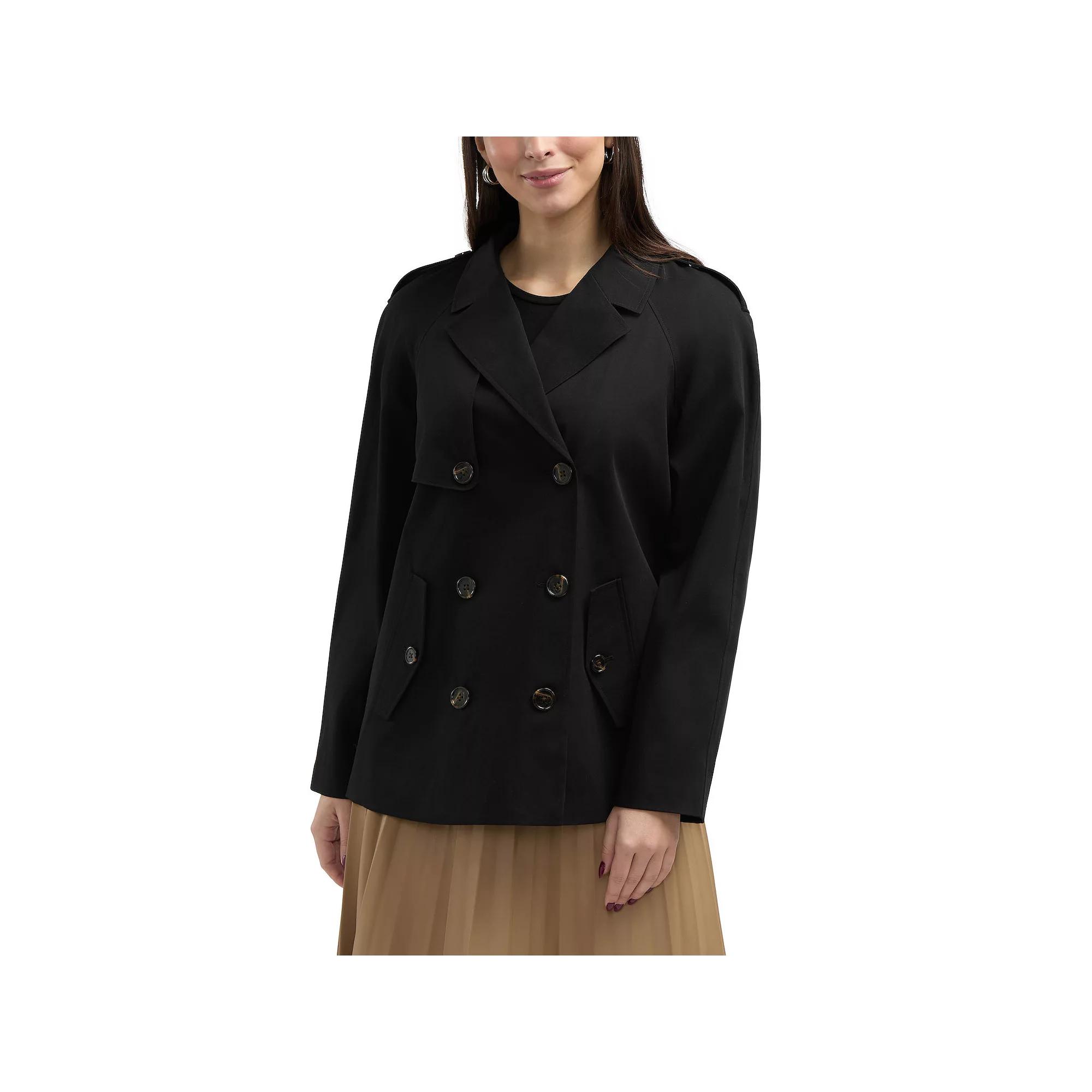 Women's Ellen Tracy Short Raglan Trench Coat, Size: Large, Black Product Image