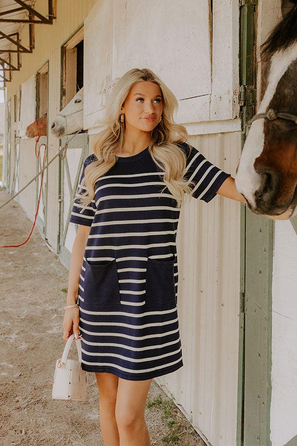 Country Club Charm Stripe Mini Dress in Navy Product Image