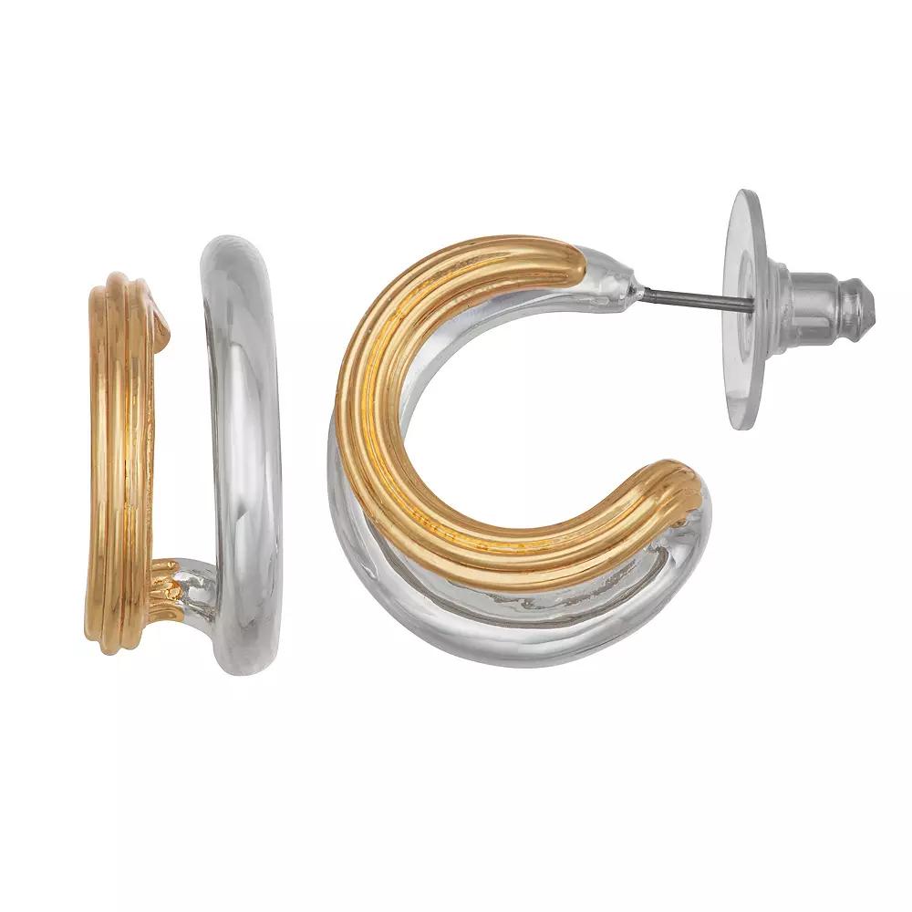 Napier Two Tone 20 mm C-Hoop Earrings, Womens Product Image