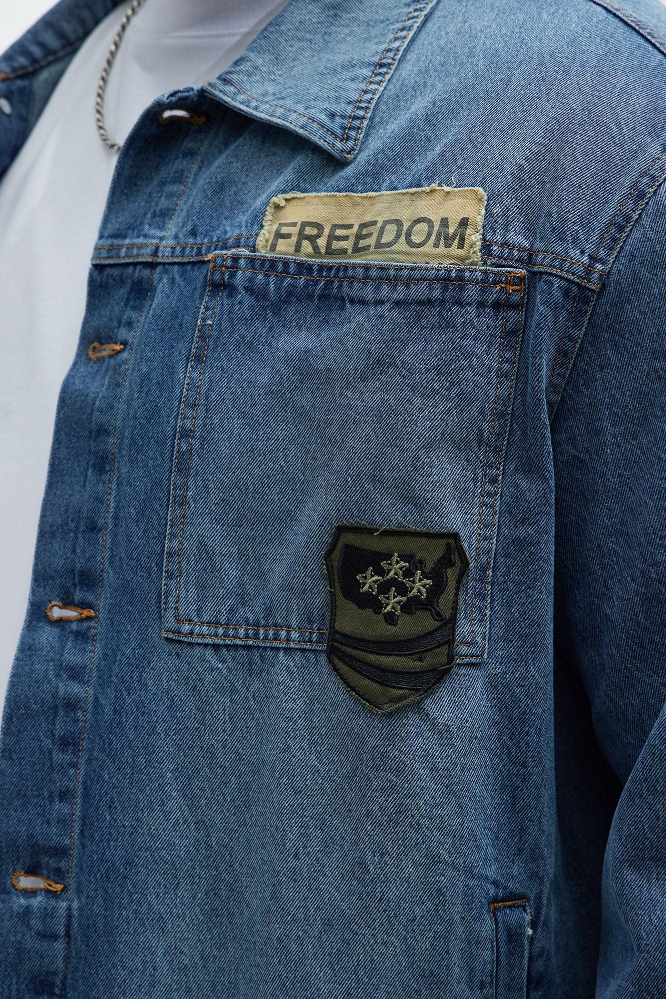 Been About It Freedom Patched Trucker Jacket - Medium Blue Wash Male Product Image
