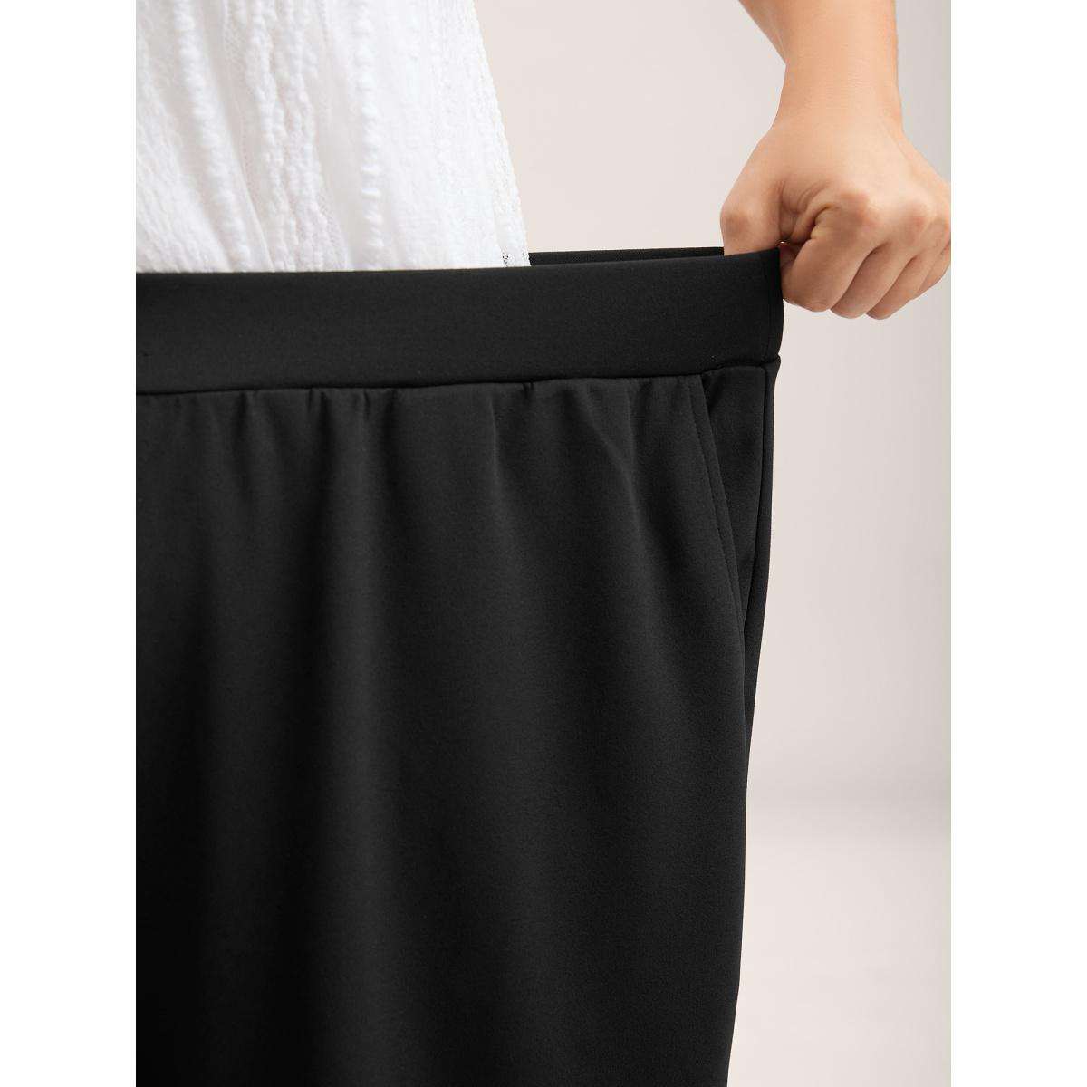 Plus Size Floral Lace Hem Wide-Leg Pants Women Black Timeless Wide Leg Mid Rise Elegant Pants BloomChic 10/M Product Image