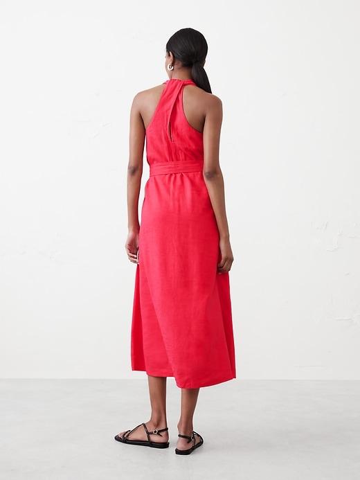 Linen-Blend Twist-Back Midi Dress Product Image
