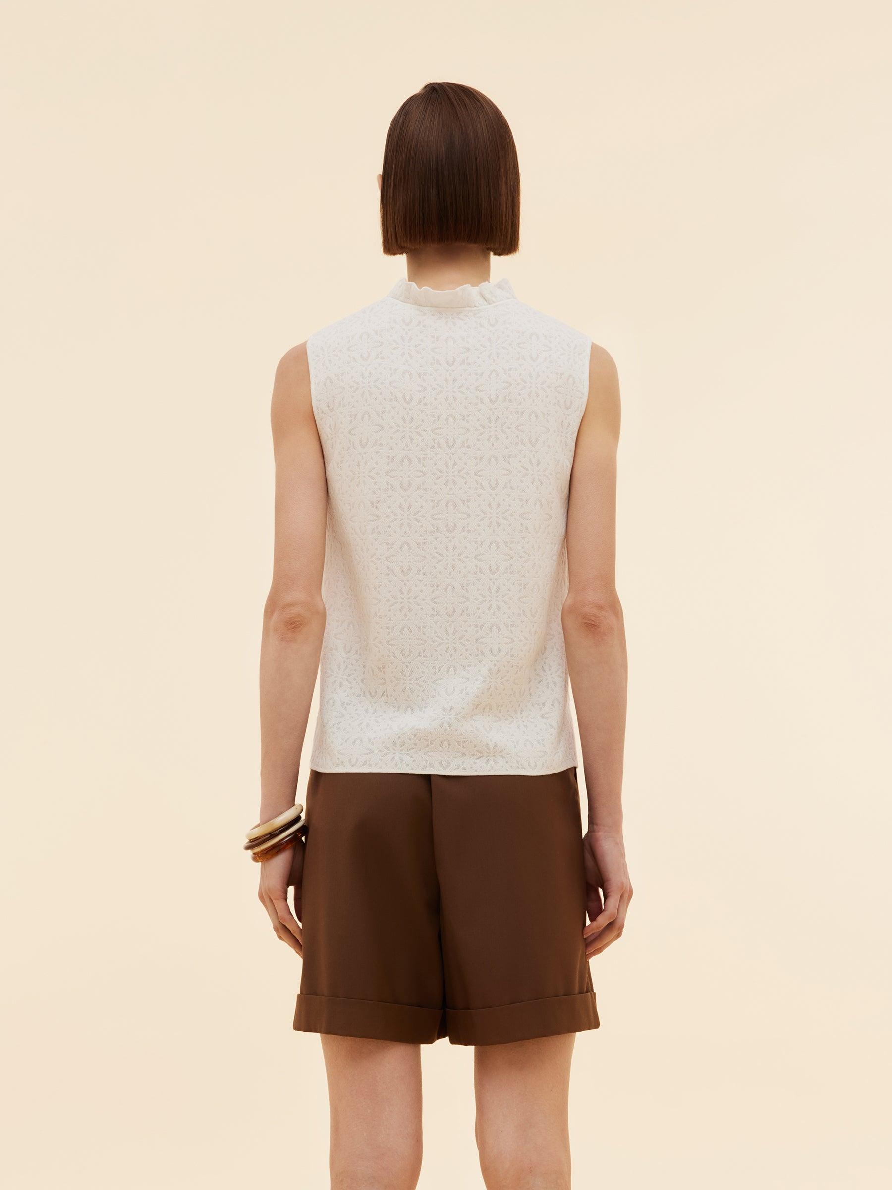 Cotton Jacquard Women Ruffle Knit Tank Top Product Image