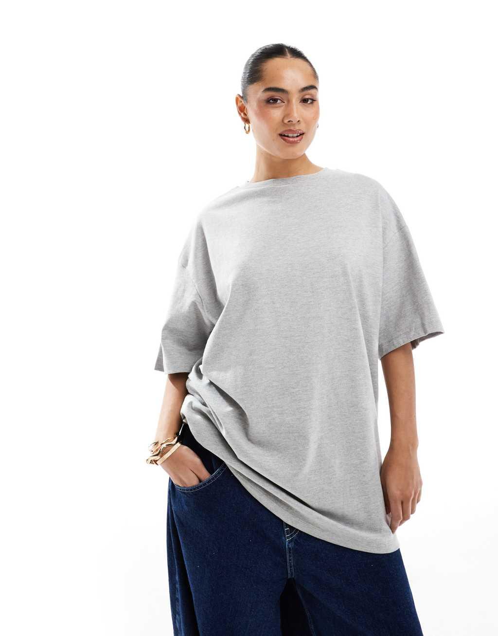 ASOS DESIGN longline heavyweight oversized T-shirt in gray heather Product Image