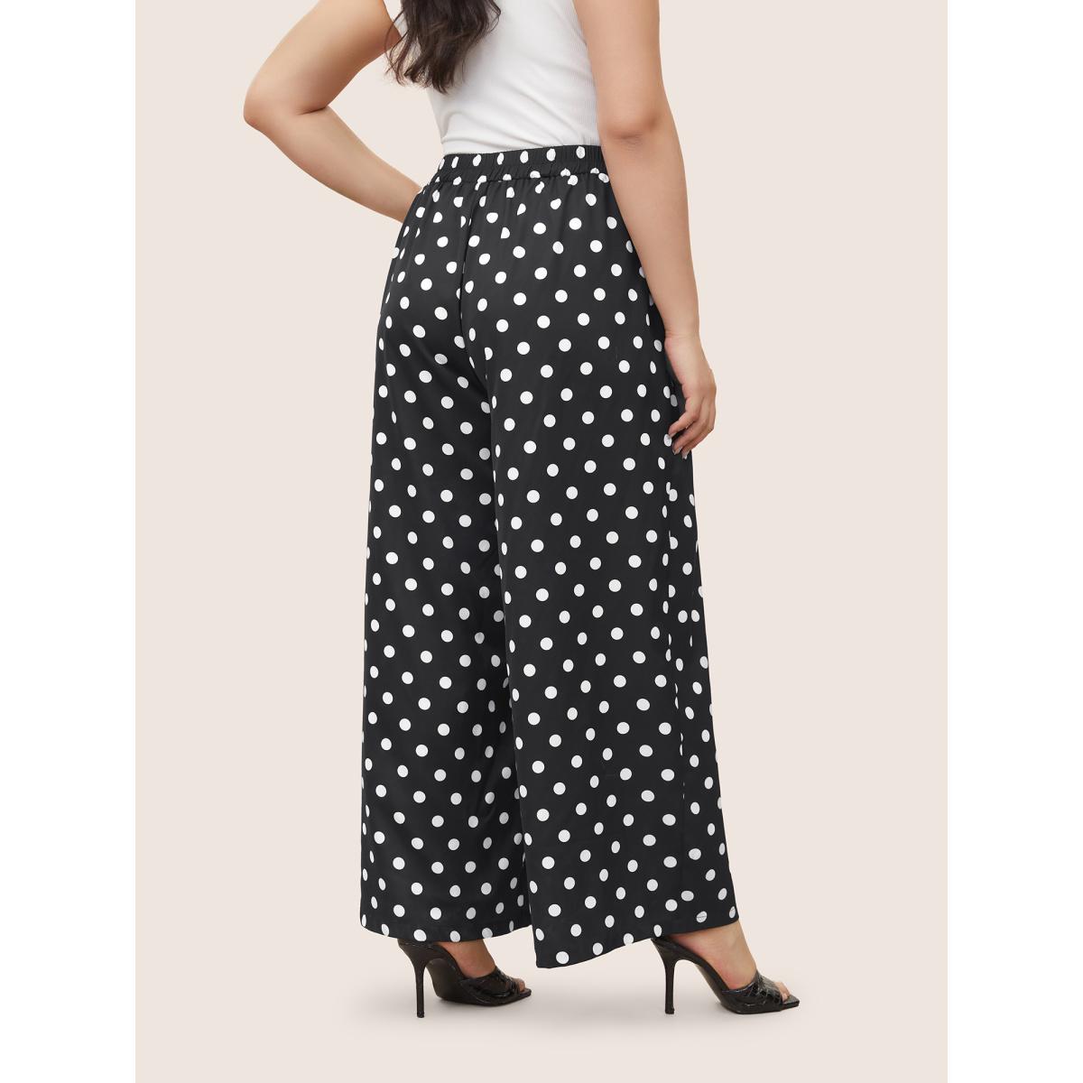 Plus Size Polka Dot Elastic Waist Wide Leg Pants Women Black Resort Wide Leg High Rise Vacation Pants BloomChic 18-20/2X Product Image