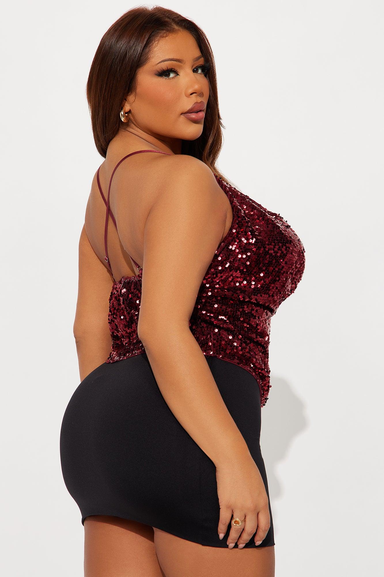 Maxine Sequin One Shoulder Cowl Neck Top - Burgundy Female Product Image