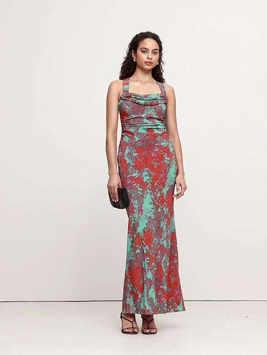 Matte Silk Cowl-Neck Backless Maxi Dress Product Image