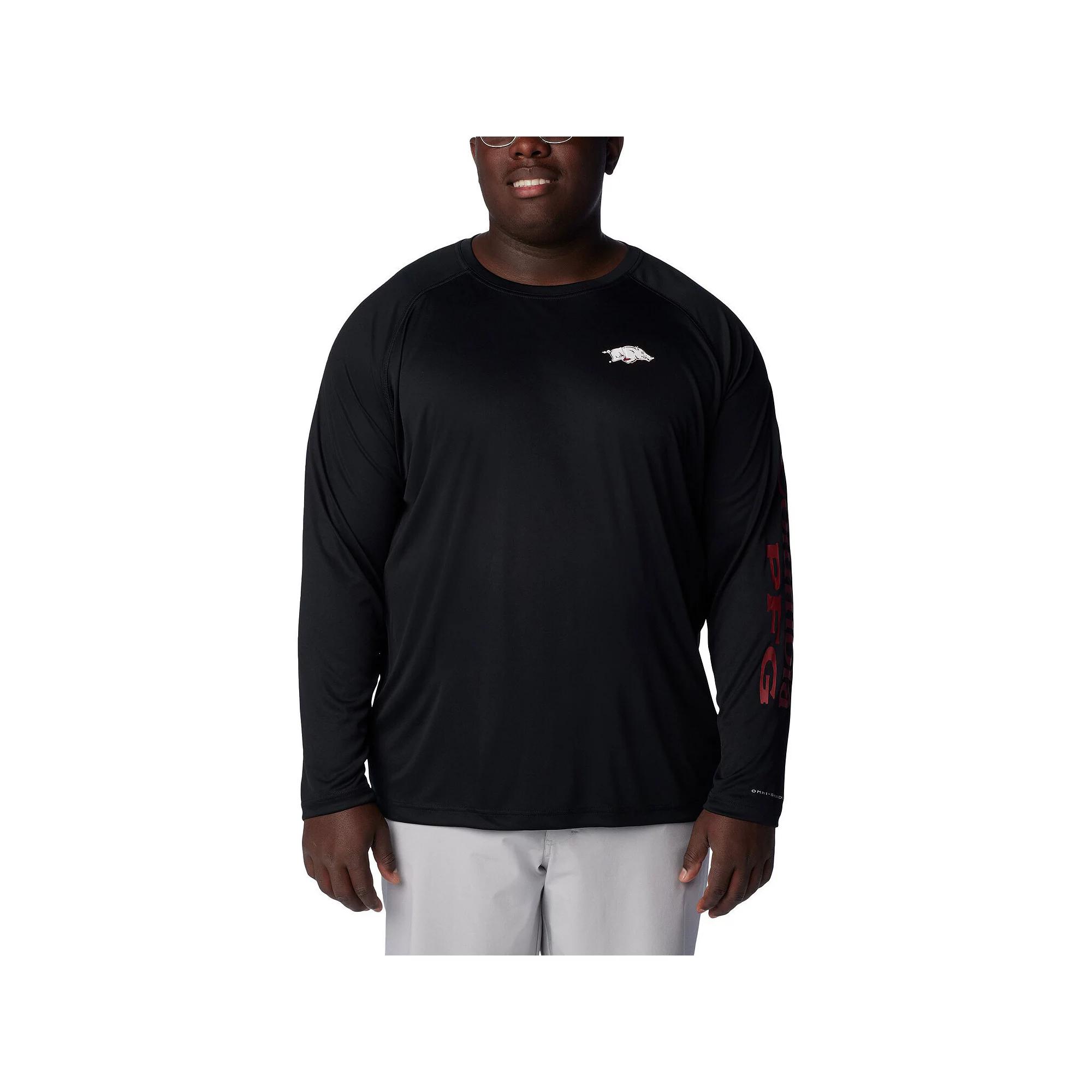 Men's Columbia Black Arkansas Razorbacks Big & Tall PFG Terminal Tackle Omni-Shade Raglan Long Sleeve T-Shirt,  Product Image