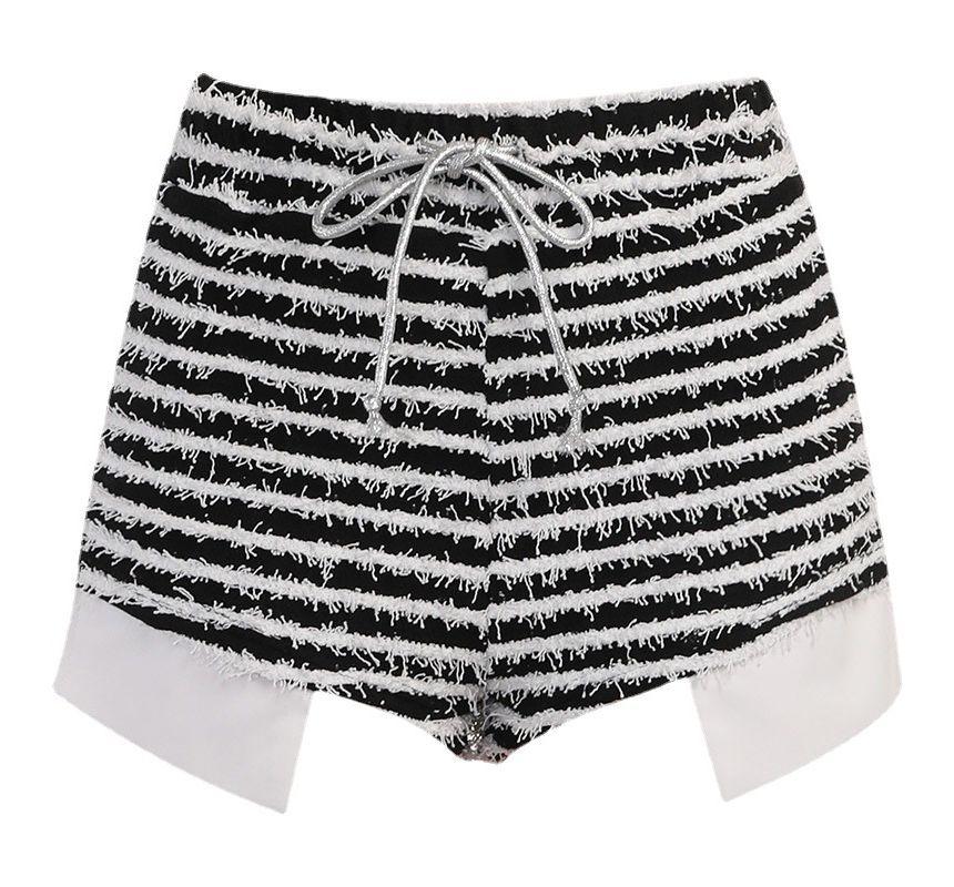 High Waist Striped Furry Shorts Product Image