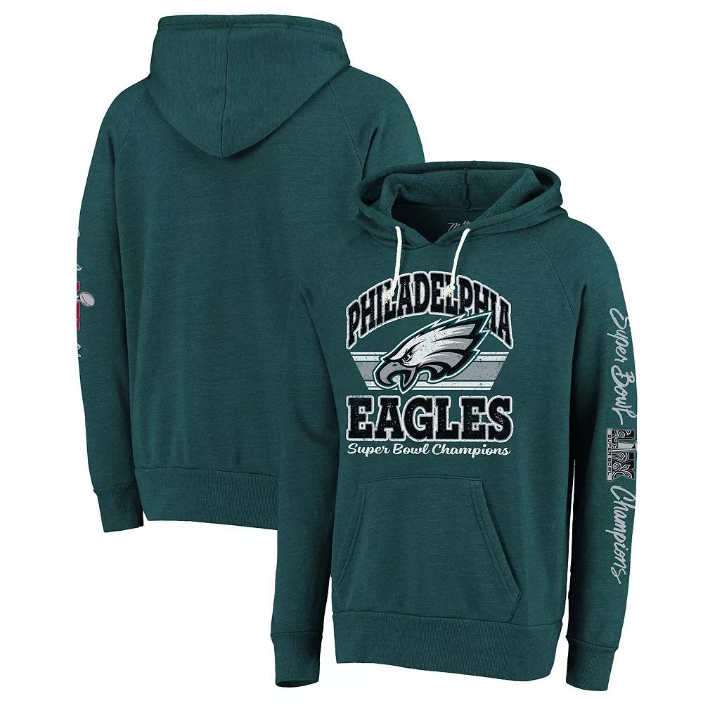 Mens Majestic Threads Midnight Philadelphia Eagles Super Bowl LIX Champions Sonder Tri-Blend Pullover Hoodie Product Image