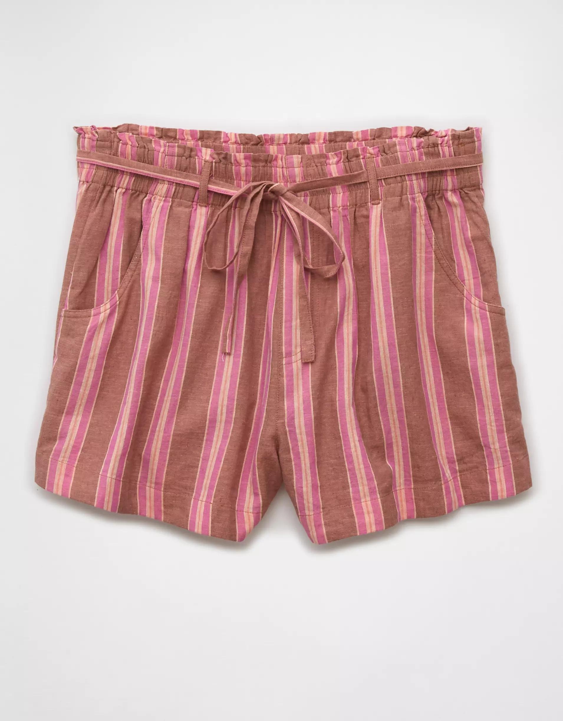 AE Sunchaser Knit High-Waisted Linen-Blend Striped Short Product Image