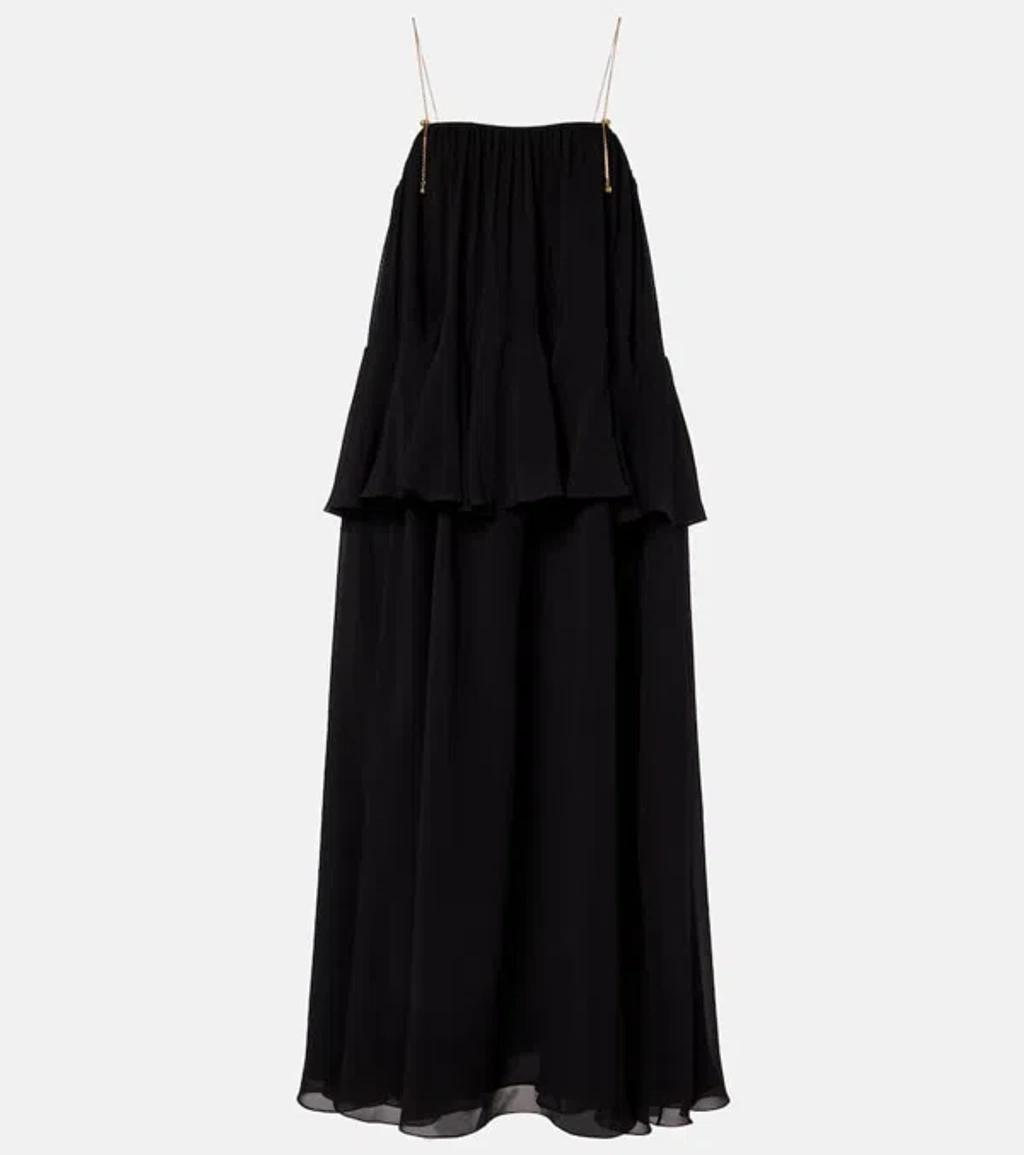 CHLOÉ Open-back Embellished Tiered Silk-georgette Maxi Dress In Black Product Image