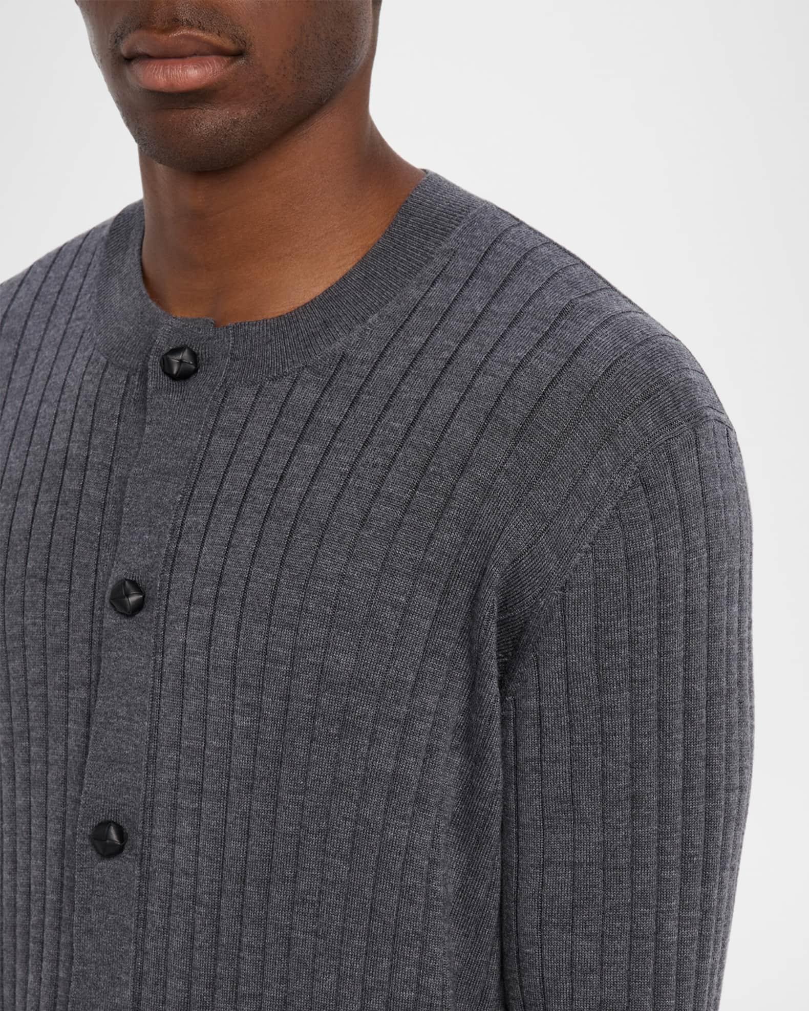 Men's Ribbed Wool Cardigan with Leather Buttons Product Image