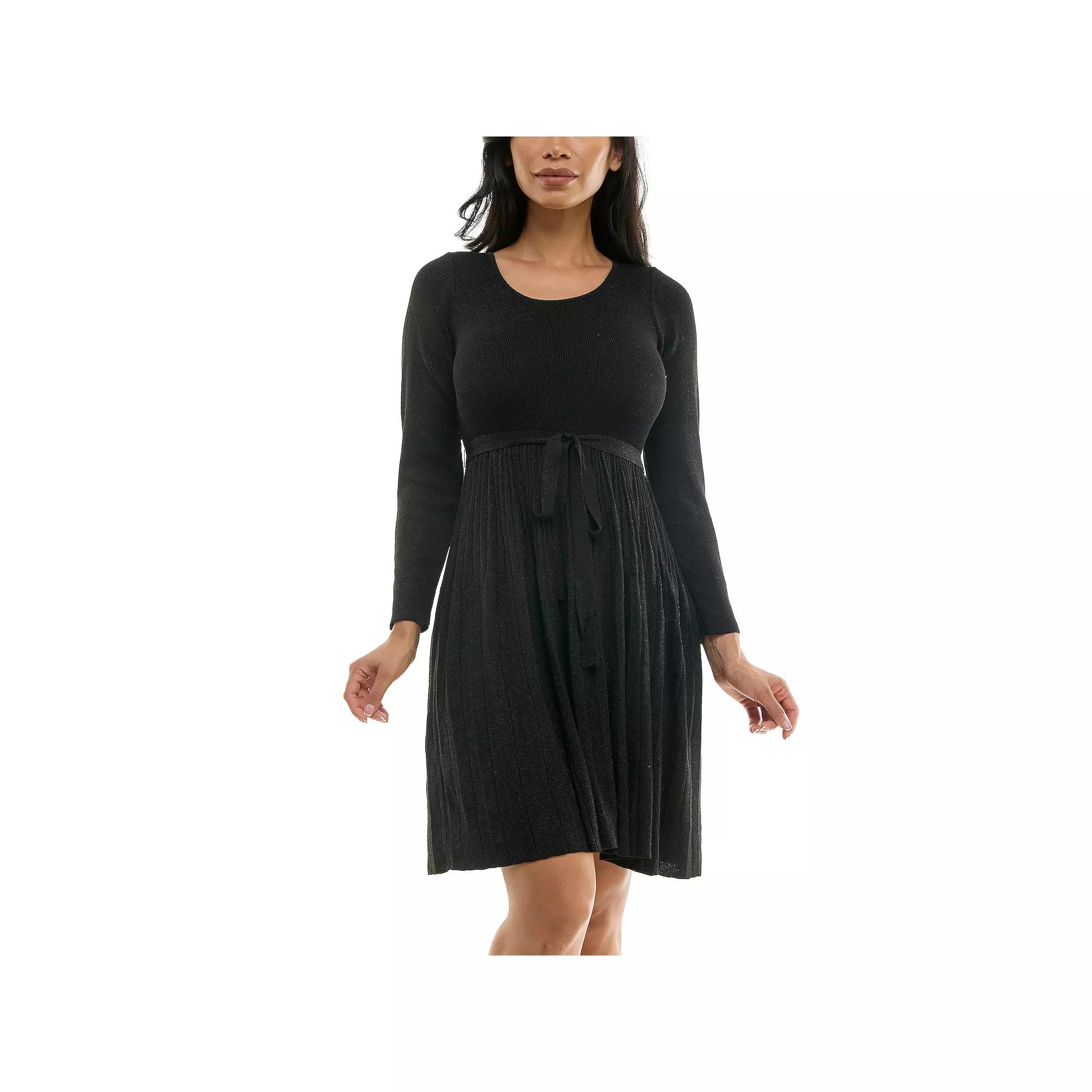 Women's Nina Leonard Pleat Glitter Knit Dress, Size: Small, Black Black Product Image