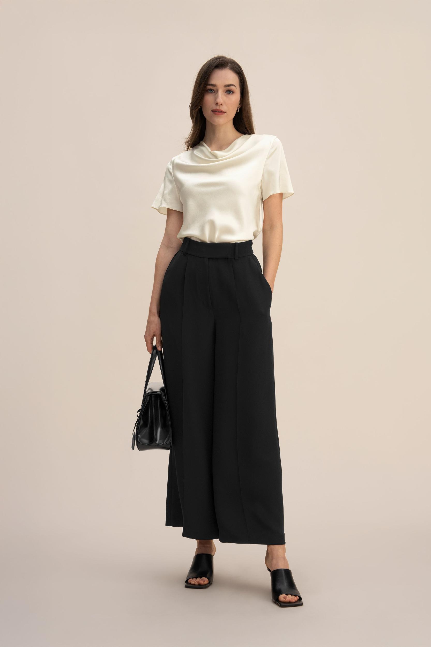 LILYSILK Women's Silk Cowl Neck Top, Smooth Charmeuse, Lily White, Size 10 Product Image