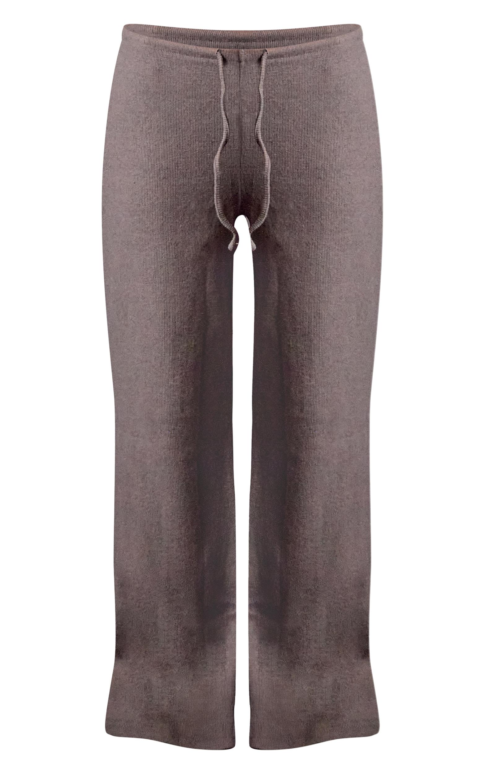 Mushroom Soft Ribbed Low Rise Wide Leg Pants Product Image