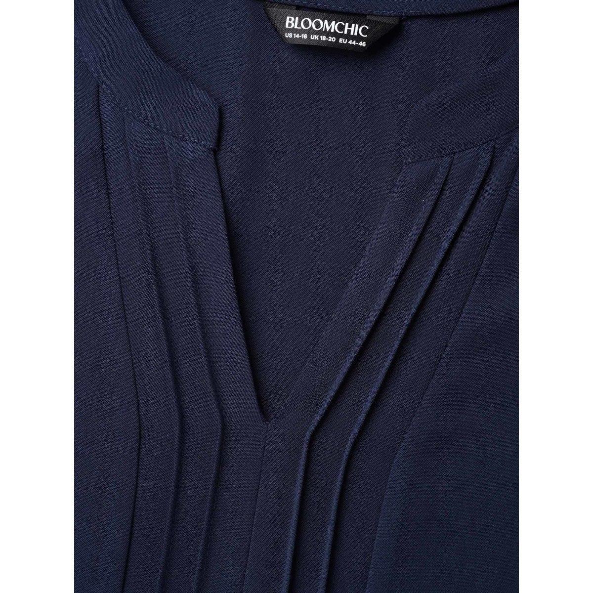 Plus Size Indigo Petal Sleeve Toothpick Pleats Shirt Women Office Elbow-length sleeve Notched collar Office Blouses BloomChic 14-16/1X Product Image